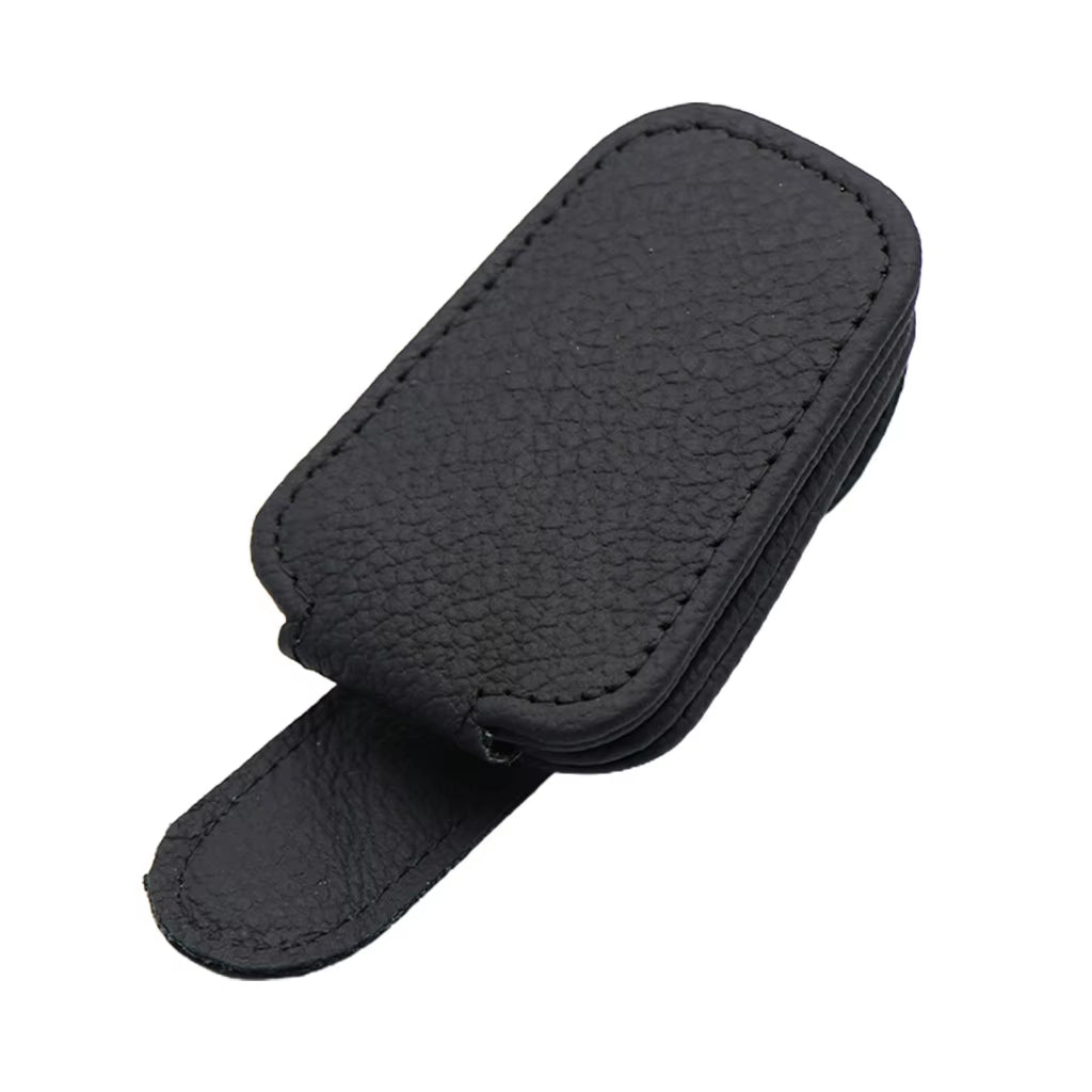 Stylish Car Sunglasses Holder - Magnetic Clip for Sun Visor - Premium PU Leather Glasses Case & Ticket Organizer