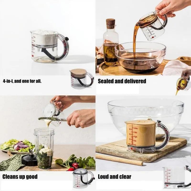 4-IN-1 Measuring Cup Adjustable Multifunctional Measuring Cup with Scraper-Style Seal Base Kitchen Cube Cups Tools for Cooking