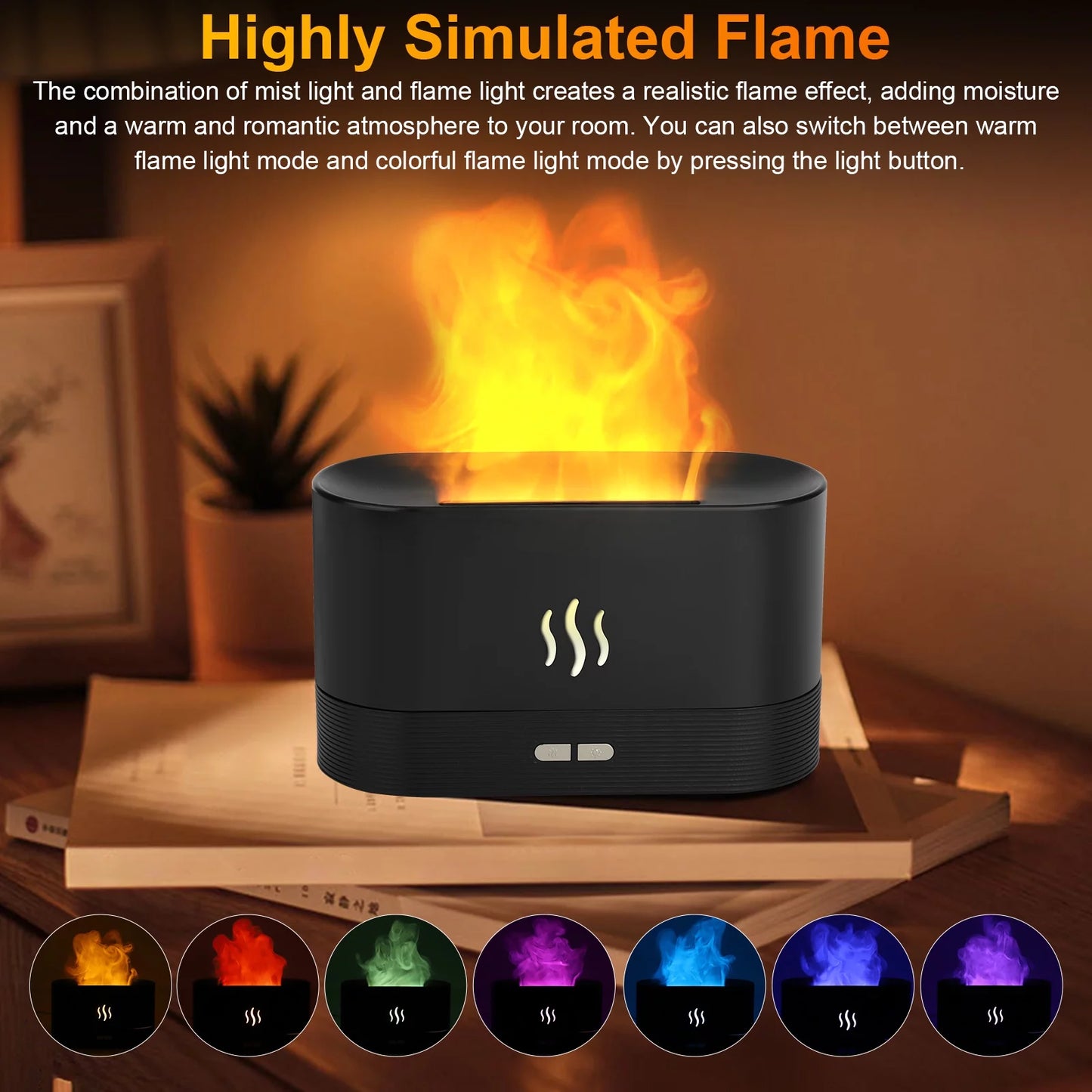 Transform Your Space with the 180ml Ultrasonic Essential Oil Humidifier - Aromatic Mist Diffuser with 7 Color LED Flame Effect for Office and Home