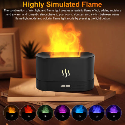 Transform Your Space with the 180ml Ultrasonic Essential Oil Humidifier - Aromatic Mist Diffuser with 7 Color LED Flame Effect for Office and Home