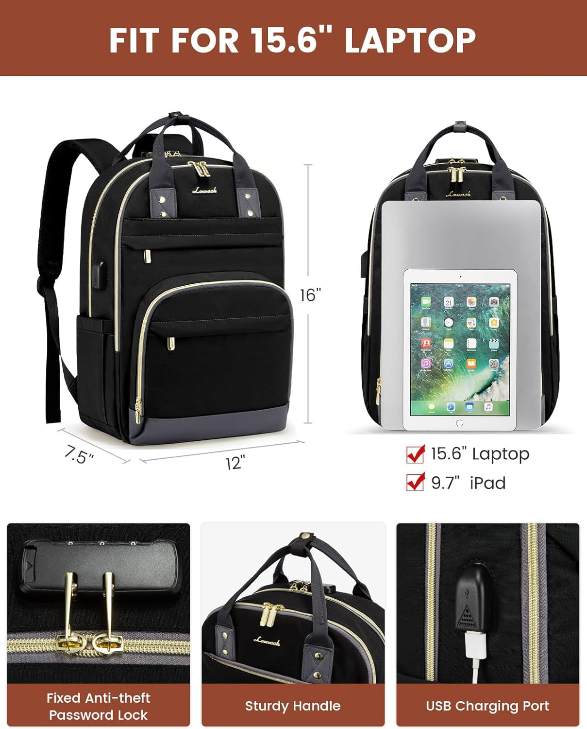 Stylish and Secure 15.6 Inch Laptop Backpack for Men and Women - Versatile Anti-Theft Travel Bag with USB Port and Ample Storage