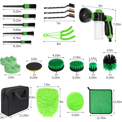 Car Detailing Brush Set,20Pcs Drill Brush Set,Car Interior Detailing Kit & Car Wash Kit with Boar Hair Detail Brush and Cleaning Gel for Wheel,Dashboard,Air Vent,Leather and Exterior