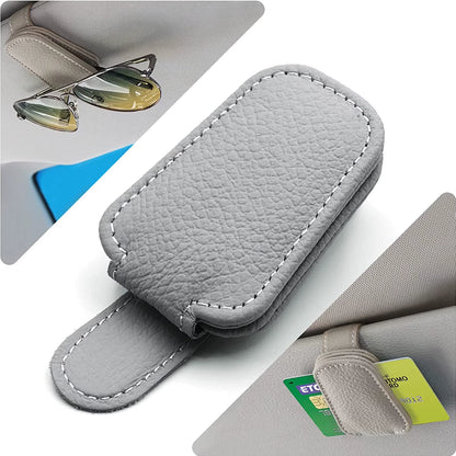 Stylish Car Sunglasses Holder - Magnetic Clip for Sun Visor - Premium PU Leather Glasses Case & Ticket Organizer