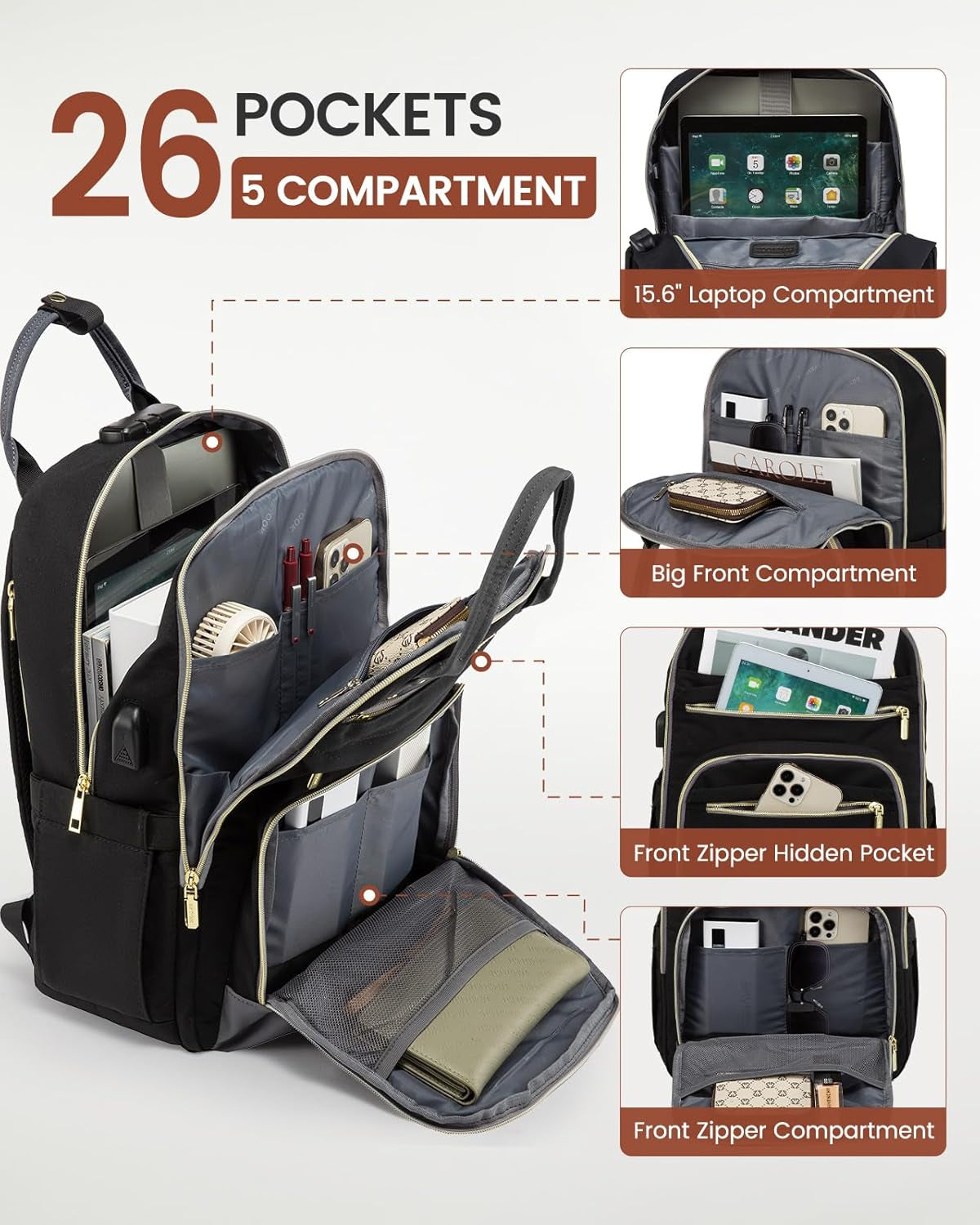 Stylish and Secure 15.6 Inch Laptop Backpack for Men and Women - Versatile Anti-Theft Travel Bag with USB Port and Ample Storage