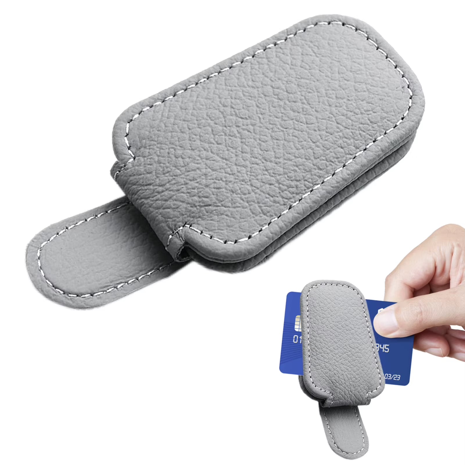 Stylish Car Sunglasses Holder - Magnetic Clip for Sun Visor - Premium PU Leather Glasses Case & Ticket Organizer