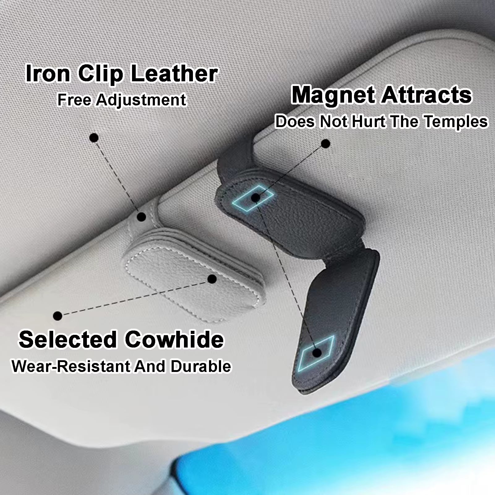 Stylish Car Sunglasses Holder - Magnetic Clip for Sun Visor - Premium PU Leather Glasses Case & Ticket Organizer