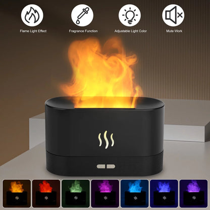 Transform Your Space with the 180ml Ultrasonic Essential Oil Humidifier - Aromatic Mist Diffuser with 7 Color LED Flame Effect for Office and Home