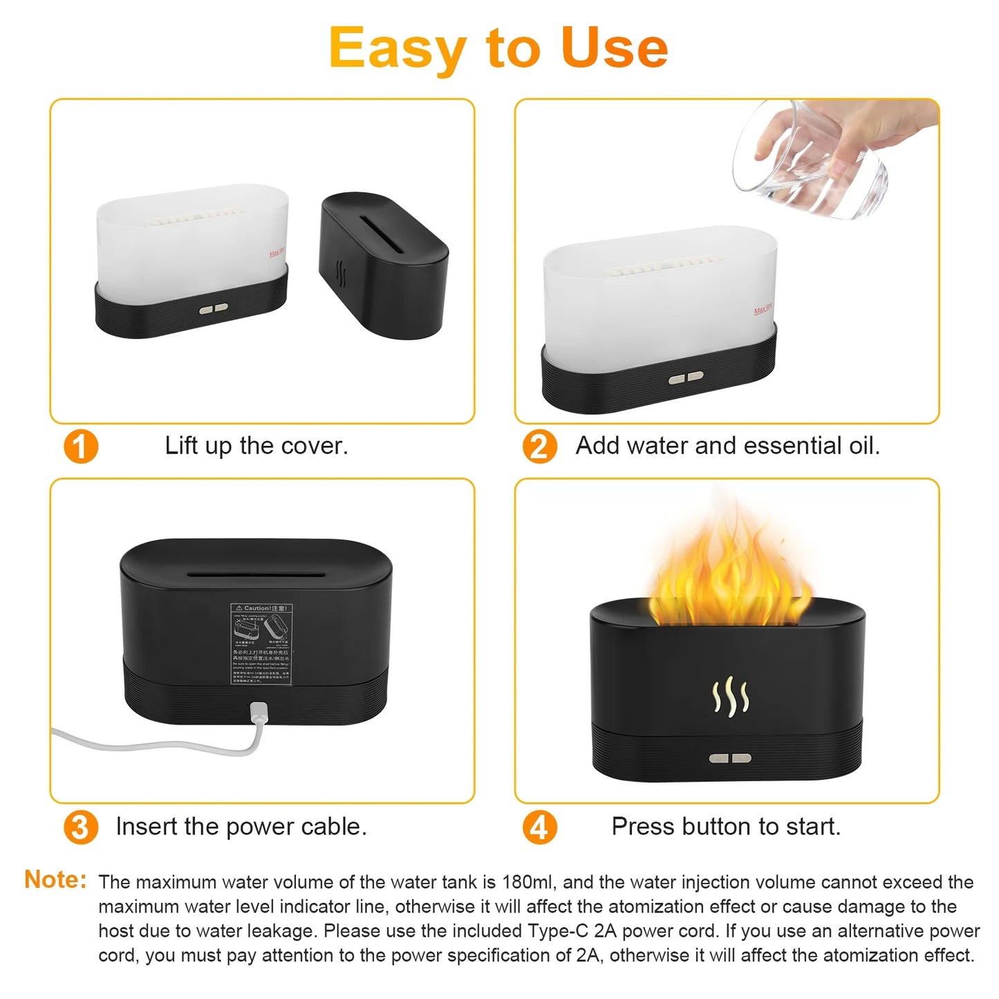 Transform Your Space with the 180ml Ultrasonic Essential Oil Humidifier - Aromatic Mist Diffuser with 7 Color LED Flame Effect for Office and Home