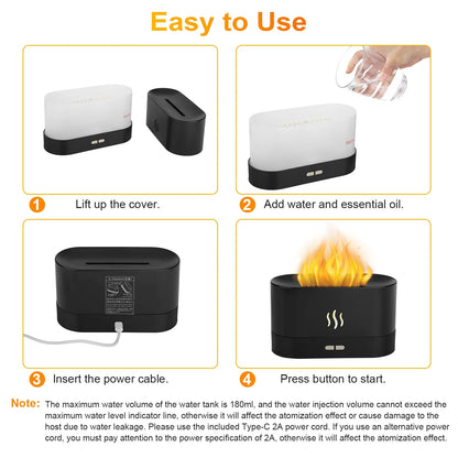 Transform Your Space with the 180ml Ultrasonic Essential Oil Humidifier - Aromatic Mist Diffuser with 7 Color LED Flame Effect for Office and Home