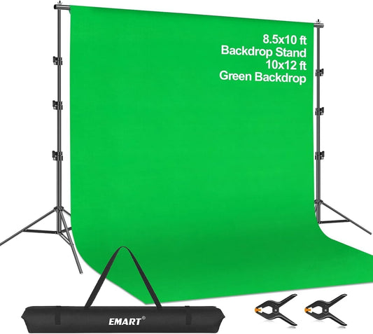 8.5 X 10Ft Green Screen Backdrop Kit with Tripod Stand for Live Streaming