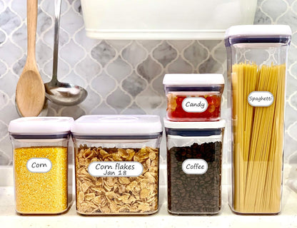Transform Your Kitchen with Waterproof Vinyl Labels - 64 Pack of Removable, Writable Stickers for OXO POP Containers and More!