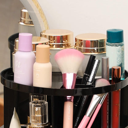 Revolutionize Your Beauty Routine with Our Adjustable Rotating Makeup Organizer - Effortless Access for All Your Skincare and Cosmetic Essentials in Sleek Black Design
