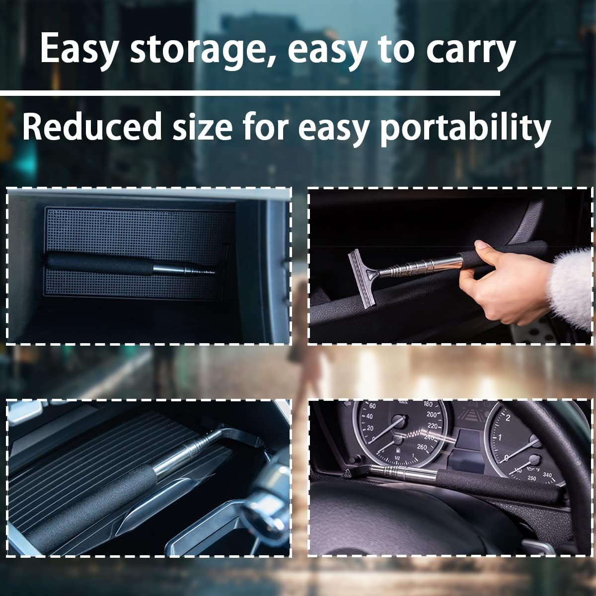 Retractable Car Rearview Mirror Wiper and Telescopic Auto Glass Squeegee - Universal Portable Cleaning Tool for All Vehicles (Black)