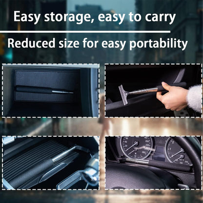 Retractable Car Rearview Mirror Wiper and Telescopic Auto Glass Squeegee - Universal Portable Cleaning Tool for All Vehicles (Black)