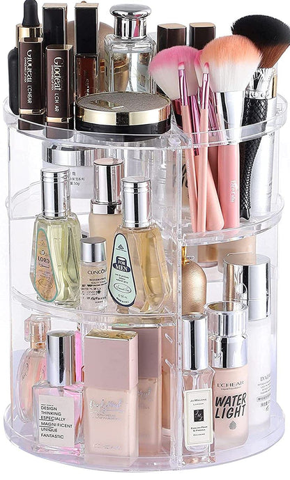 Revolutionize Your Beauty Routine with Our Adjustable Rotating Makeup Organizer - Effortless Access for All Your Skincare and Cosmetic Essentials in Sleek Black Design