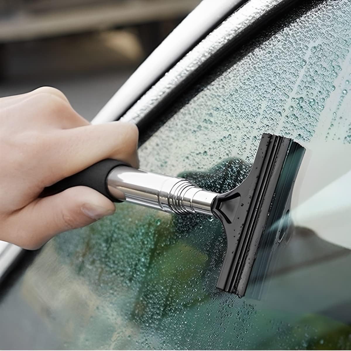 Retractable Car Rearview Mirror Wiper and Telescopic Auto Glass Squeegee - Universal Portable Cleaning Tool for All Vehicles (Black)