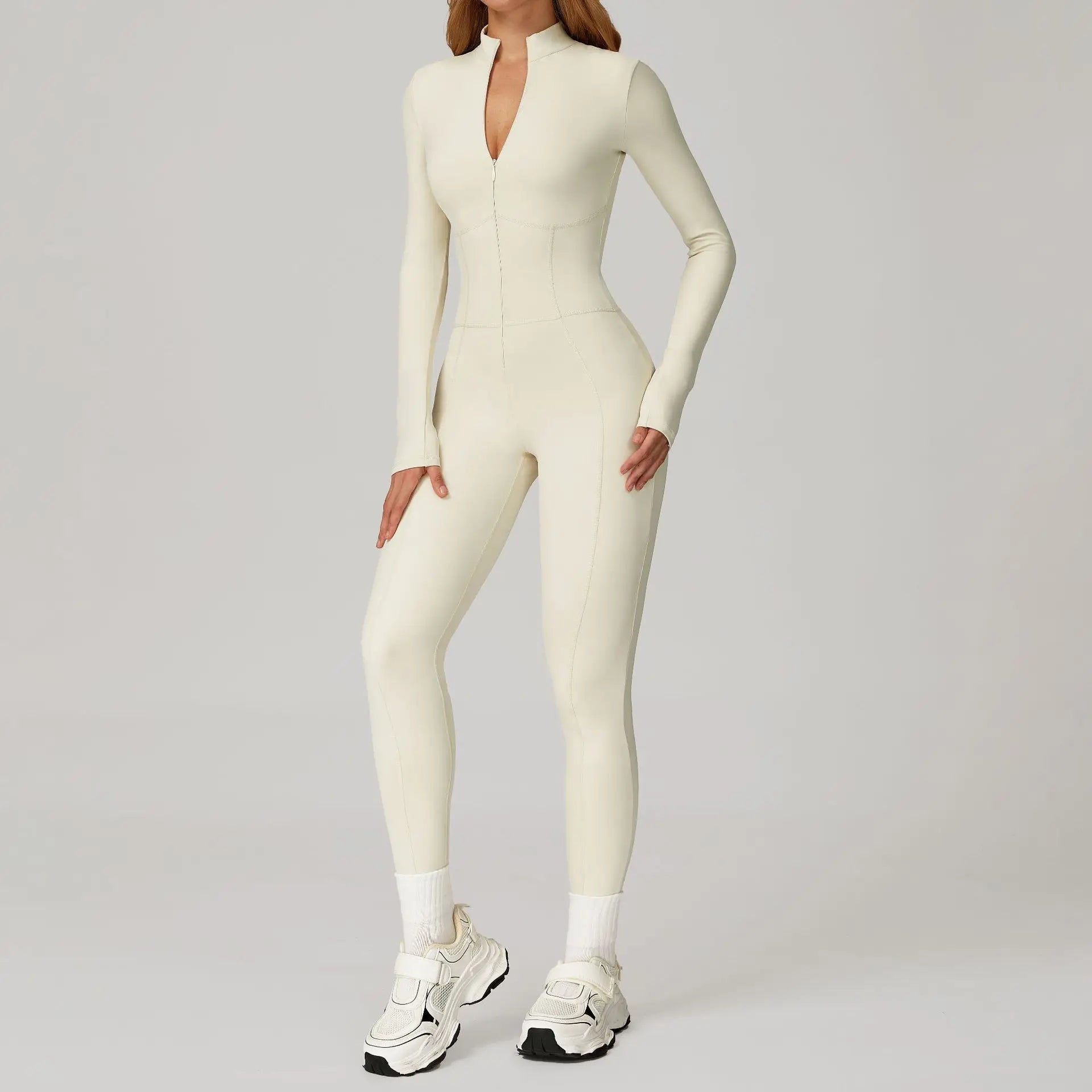 Stay Warm and Stylish: Fleece Lined One-Piece Fitness Suit for Ultimate Comfort in Running, Yoga, and Outdoor Sports