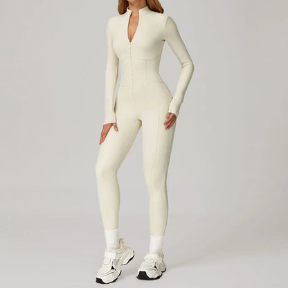 Stay Warm and Stylish: Fleece Lined One-Piece Fitness Suit for Ultimate Comfort in Running, Yoga, and Outdoor Sports