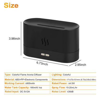 Transform Your Space with the 180ml Ultrasonic Essential Oil Humidifier - Aromatic Mist Diffuser with 7 Color LED Flame Effect for Office and Home