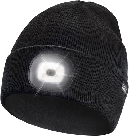 Illuminate Your Style: Unisex Black Beanie with USB Rechargeable LED Lights - Perfect Gifts for Dads and Men