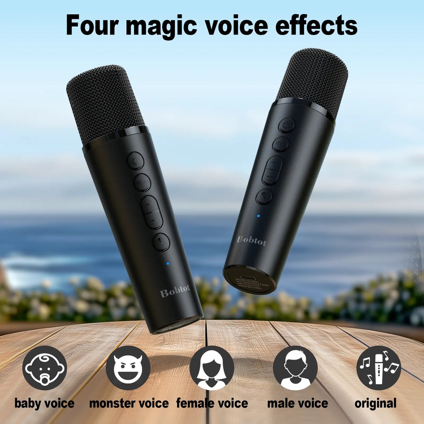 Bobtot ET200 Portable Bluetooth Speaker with 2 Wireless Mics, 40W Full Bass Audio, IPX5 Weatherproof Water Resistant Loudspeaker System, 8000Mah Battery, Handle Design for Home & Party