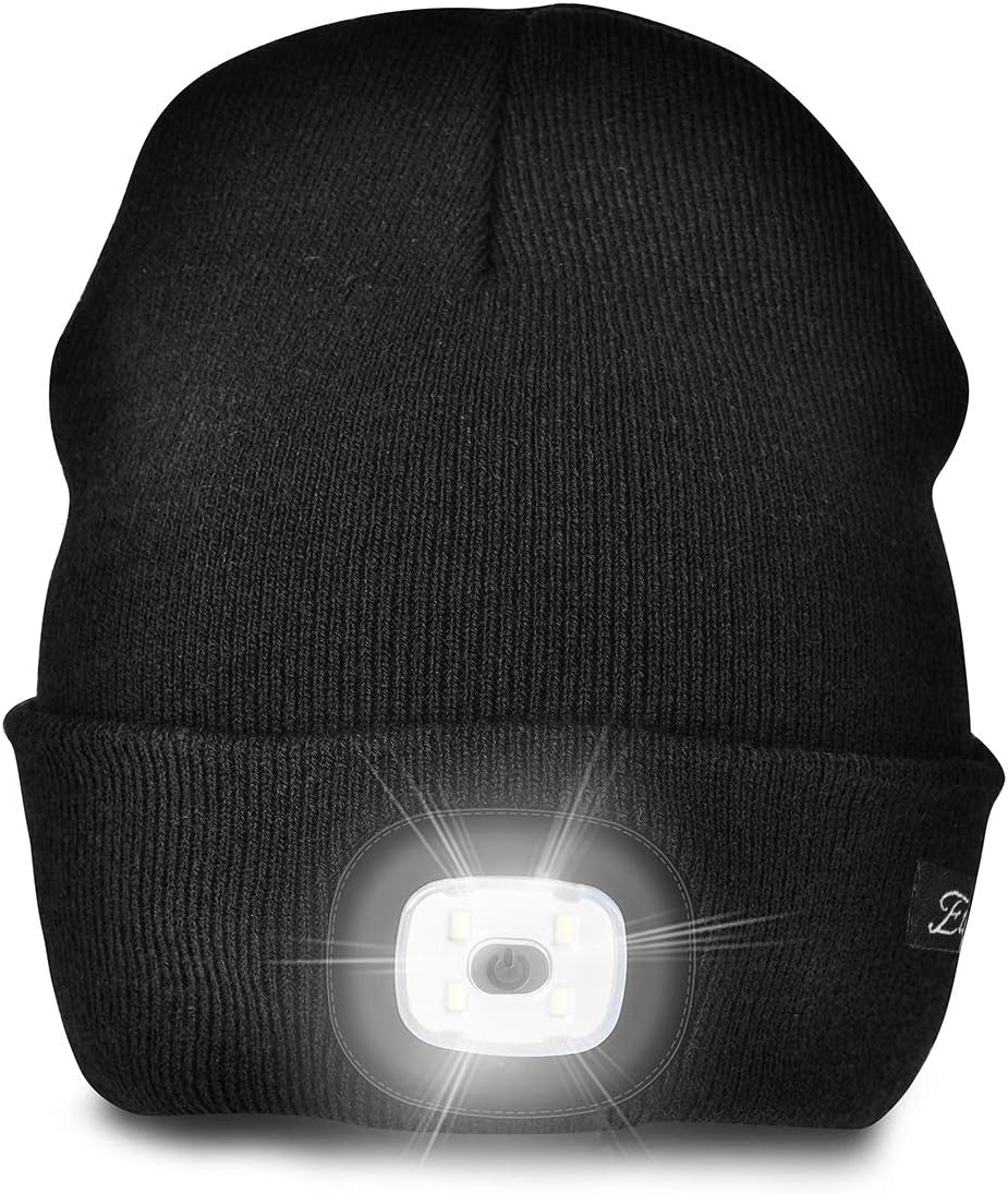Illuminate Your Style: Unisex Black Beanie with USB Rechargeable LED Lights - Perfect Gifts for Dads and Men