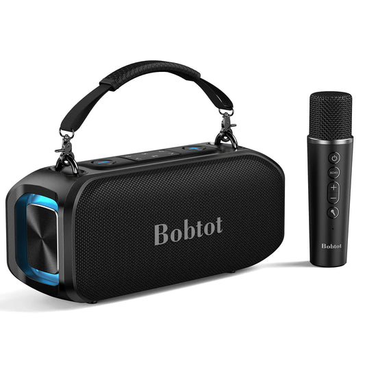 Bobtot ET200 Portable Bluetooth Speaker with 2 Wireless Mics, 40W Full Bass Audio, IPX5 Weatherproof Water Resistant Loudspeaker System, 8000Mah Battery, Handle Design for Home & Party