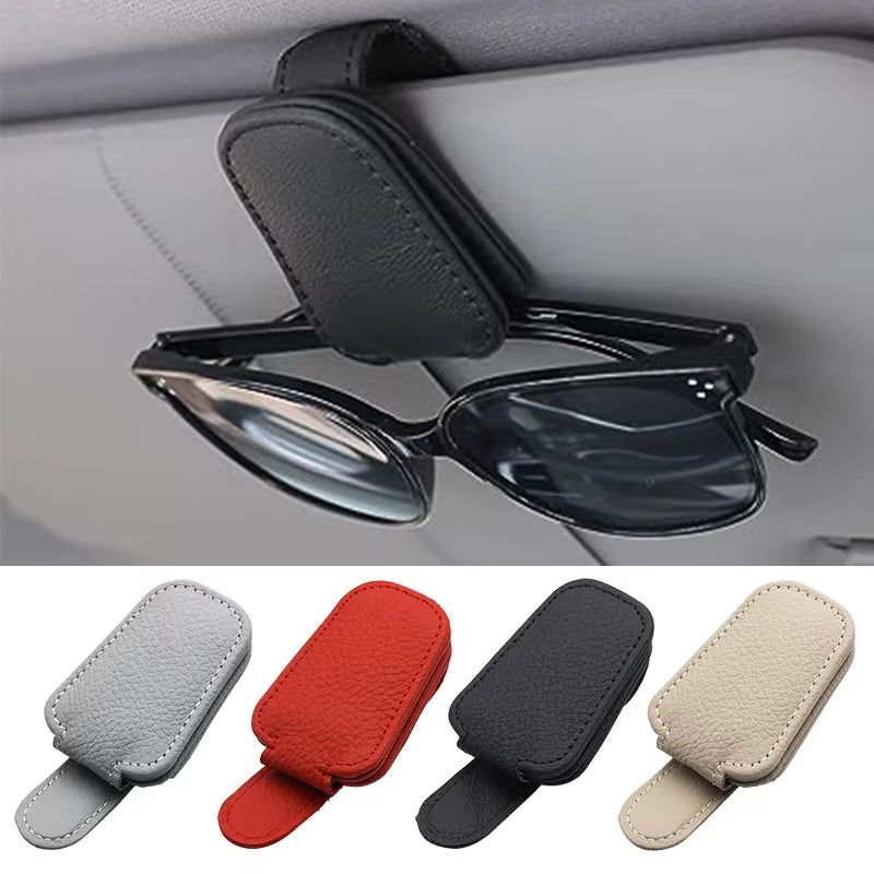 Stylish Car Sunglasses Holder - Magnetic Clip for Sun Visor - Premium PU Leather Glasses Case & Ticket Organizer