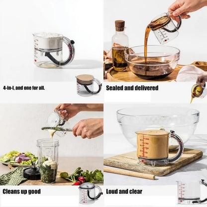 4-IN-1 Measuring Cup Adjustable Multifunctional Measuring Cup with Scraper-Style Seal Base Kitchen Cube Cups Tools for Cooking