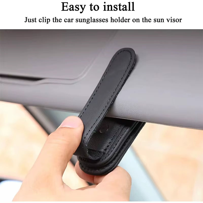 Stylish Car Sunglasses Holder - Magnetic Clip for Sun Visor - Premium PU Leather Glasses Case & Ticket Organizer