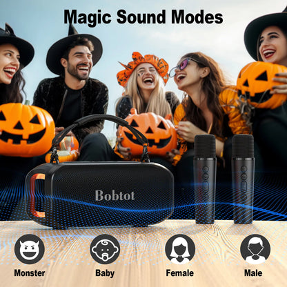 Bobtot ET200 Portable Bluetooth Speaker with 2 Wireless Mics, 40W Full Bass Audio, IPX5 Weatherproof Water Resistant Loudspeaker System, 8000Mah Battery, Handle Design for Home & Party