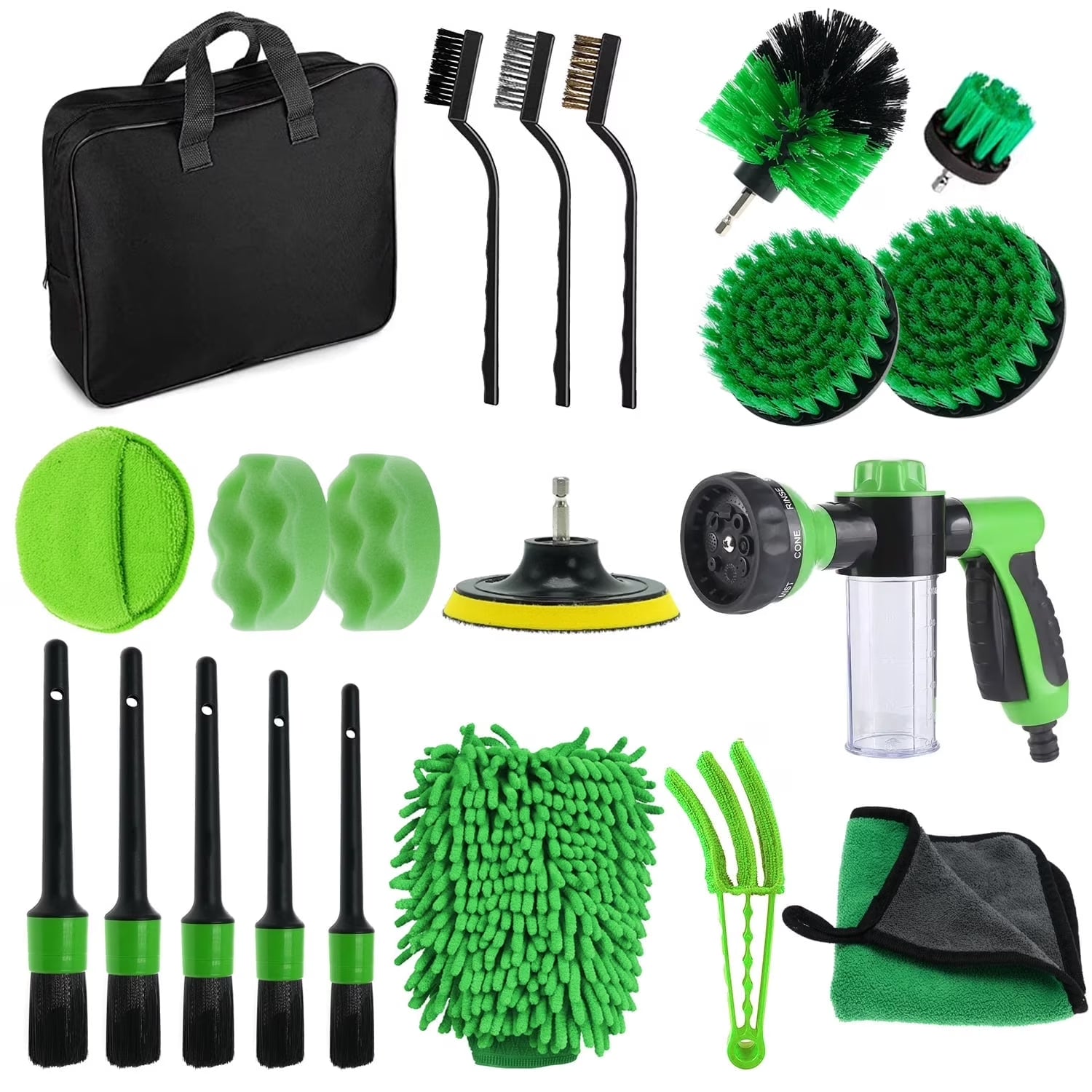 Car Detailing Brush Set,20Pcs Drill Brush Set,Car Interior Detailing Kit & Car Wash Kit with Boar Hair Detail Brush and Cleaning Gel for Wheel,Dashboard,Air Vent,Leather and Exterior