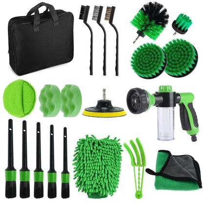Car Detailing Brush Set,20Pcs Drill Brush Set,Car Interior Detailing Kit & Car Wash Kit with Boar Hair Detail Brush and Cleaning Gel for Wheel,Dashboard,Air Vent,Leather and Exterior