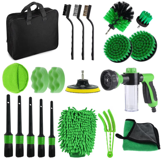 Car Detailing Brush Set,20Pcs Drill Brush Set,Car Interior Detailing Kit & Car Wash Kit with Boar Hair Detail Brush and Cleaning Gel for Wheel,Dashboard,Air Vent,Leather and Exterior