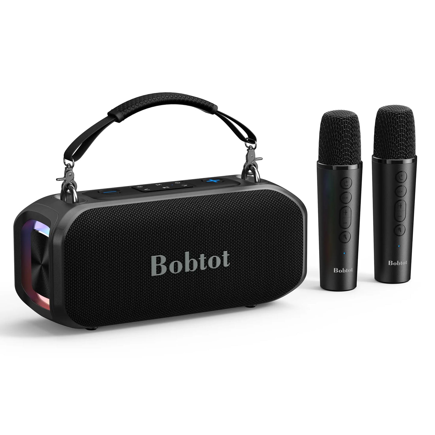 Bobtot ET200 Portable Bluetooth Speaker with 2 Wireless Mics, 40W Full Bass Audio, IPX5 Weatherproof Water Resistant Loudspeaker System, 8000Mah Battery, Handle Design for Home & Party