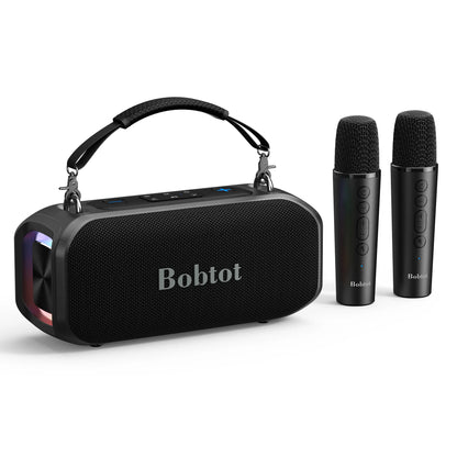 Bobtot ET200 Portable Bluetooth Speaker with 2 Wireless Mics, 40W Full Bass Audio, IPX5 Weatherproof Water Resistant Loudspeaker System, 8000Mah Battery, Handle Design for Home & Party