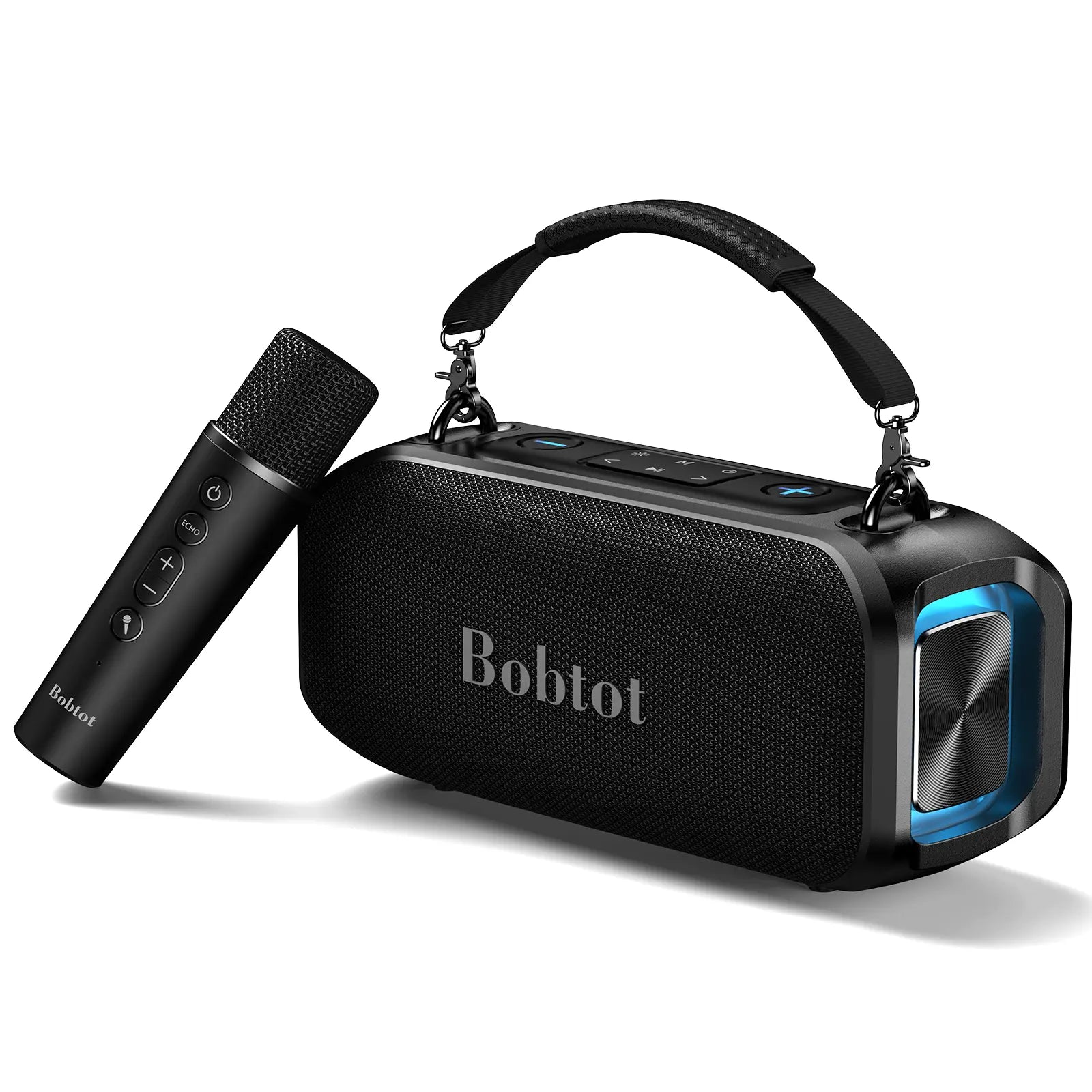 Bobtot ET200 Portable Bluetooth Speaker with 2 Wireless Mics, 40W Full Bass Audio, IPX5 Weatherproof Water Resistant Loudspeaker System, 8000Mah Battery, Handle Design for Home & Party