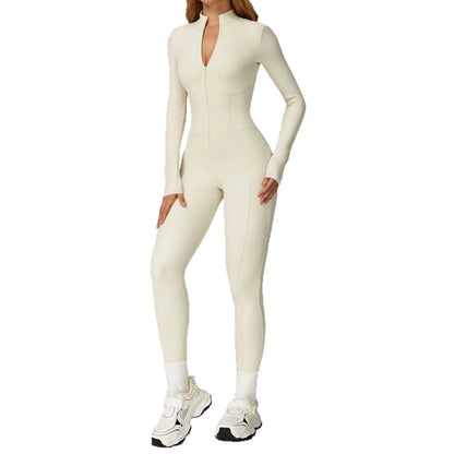 Stay Warm and Stylish: Fleece Lined One-Piece Fitness Suit for Ultimate Comfort in Running, Yoga, and Outdoor Sports