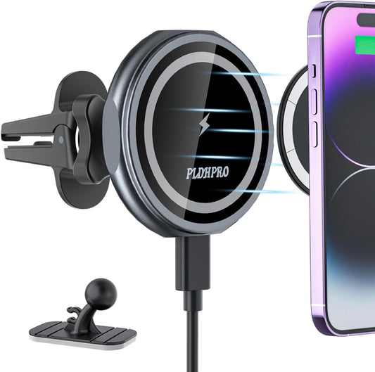 MagSafe Car Mount - 15W Fast Charging Wireless iPhone Charger and Magnetic Air Vent Phone Holder, Compatible with iPhone 15, 14, 13 Pro, Plus, Max, and Mini