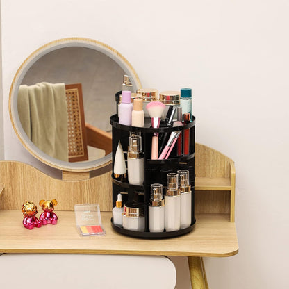 Revolutionize Your Beauty Routine with Our Adjustable Rotating Makeup Organizer - Effortless Access for All Your Skincare and Cosmetic Essentials in Sleek Black Design